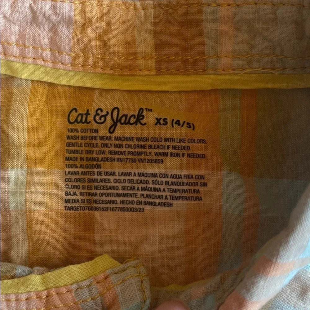 Cat & Jack Multicolor Plaid Button Down Shirt SZ XS 4/5